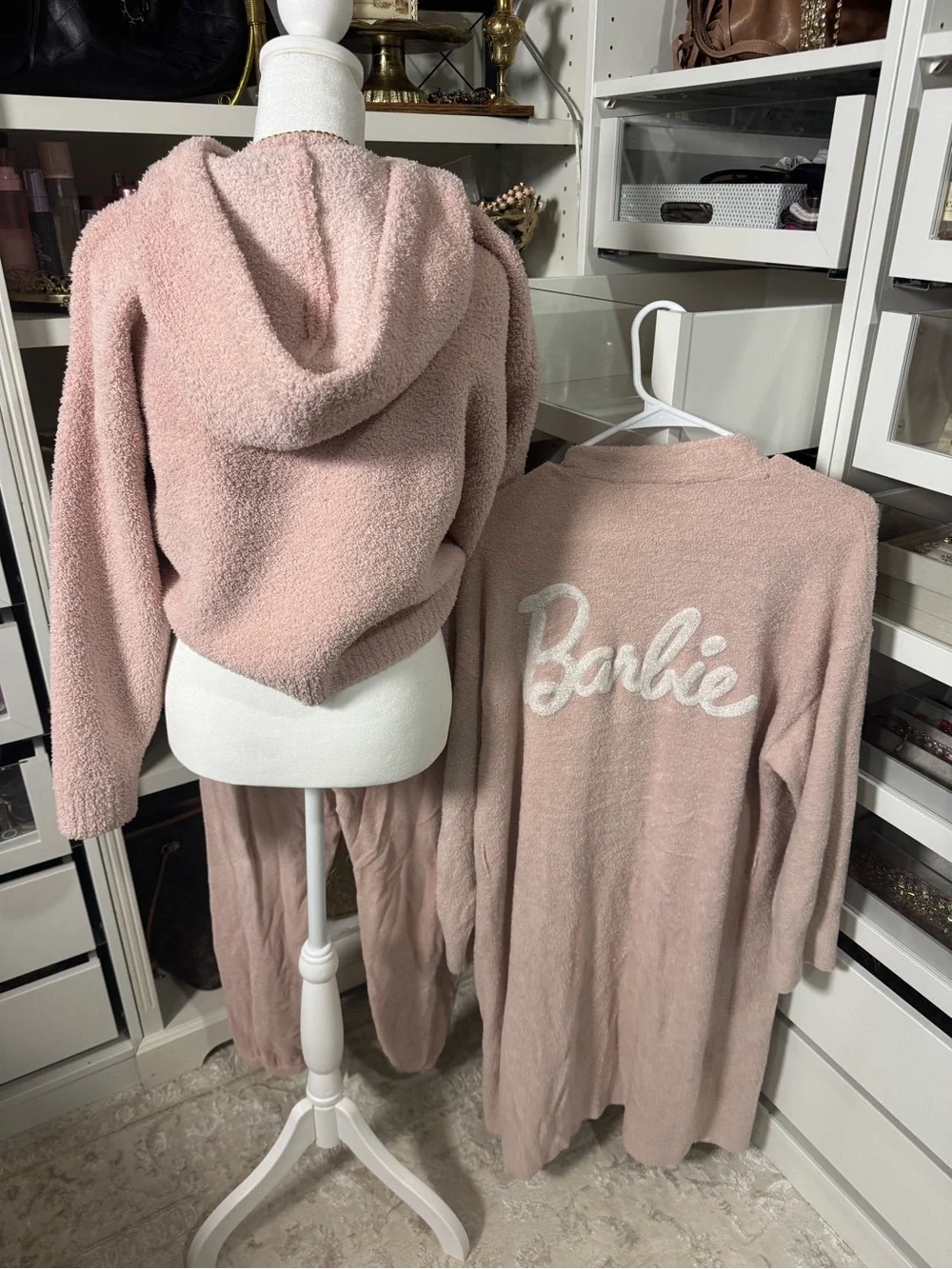 Barbie Plush Pink 3-Piece Hooded Pajama Set with Cardigan